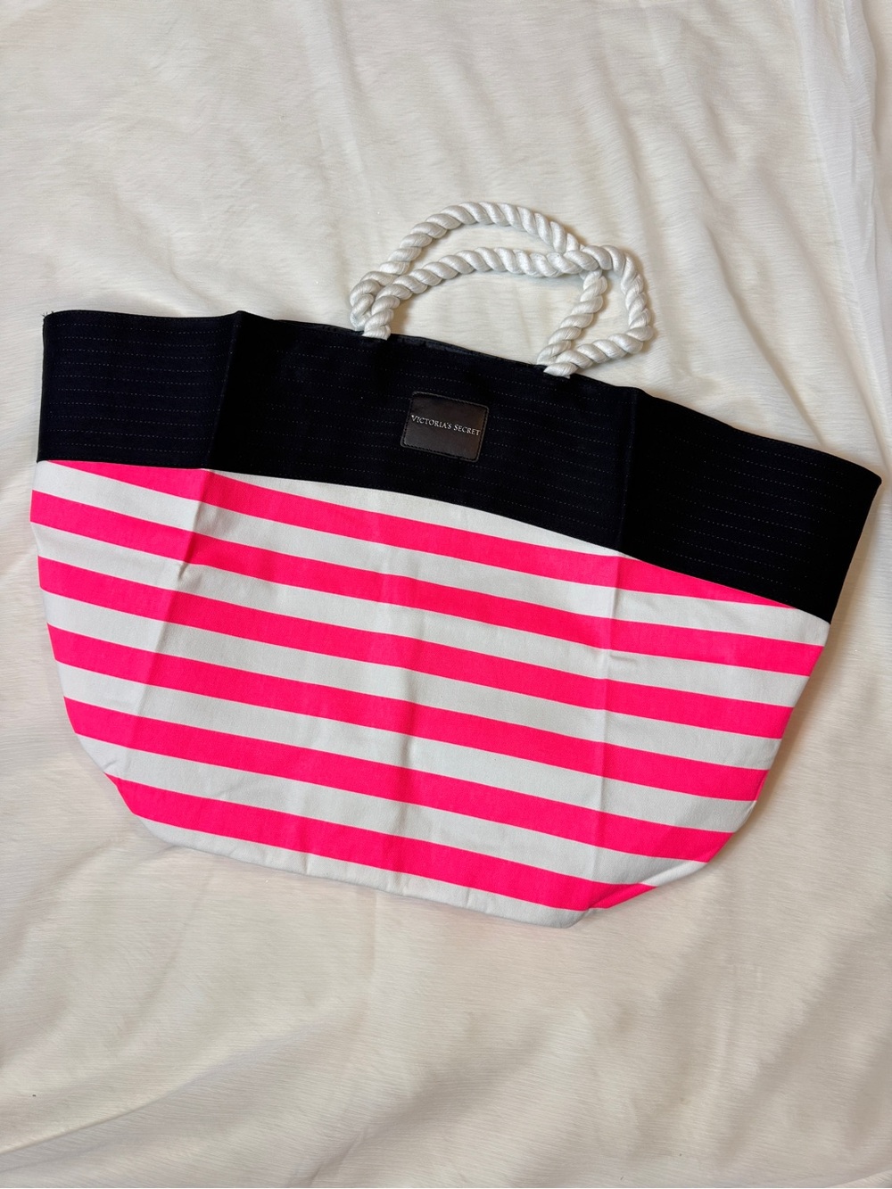 Victoria’s Secret Pink Striped Canvas Beach Tote Bag
